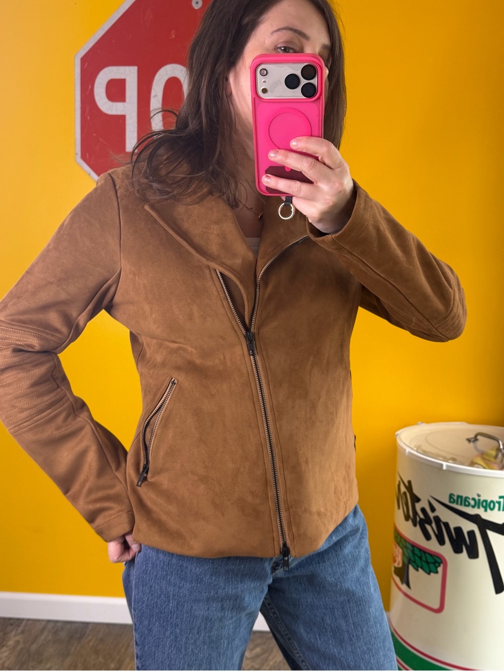 Betabrand faux Suede moto Women's Jacket size L asymmetrical zip